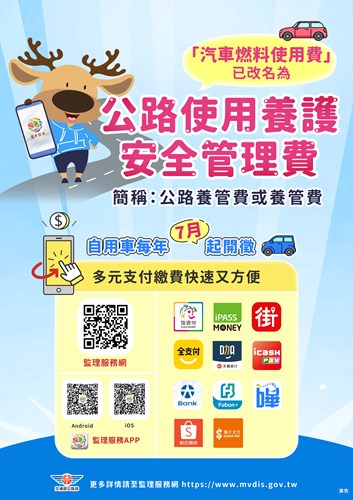 「汽車燃料使用費」更名為「公路使用養護安全管理費」，簡稱:公路養管費或養管費。